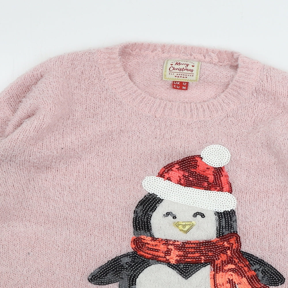 Merry christmas  Womens Pink   Pullover Jumper Size 12  - Christmas Jumper