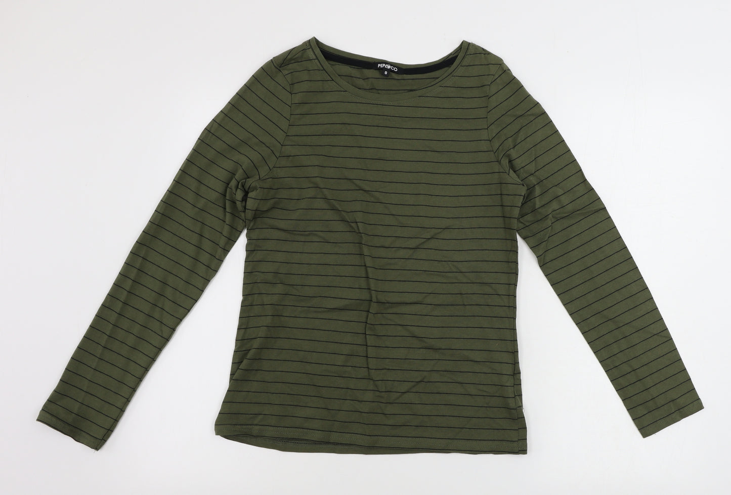 Pep&co      Womens Green Striped  Basic T-Shirt Size 8