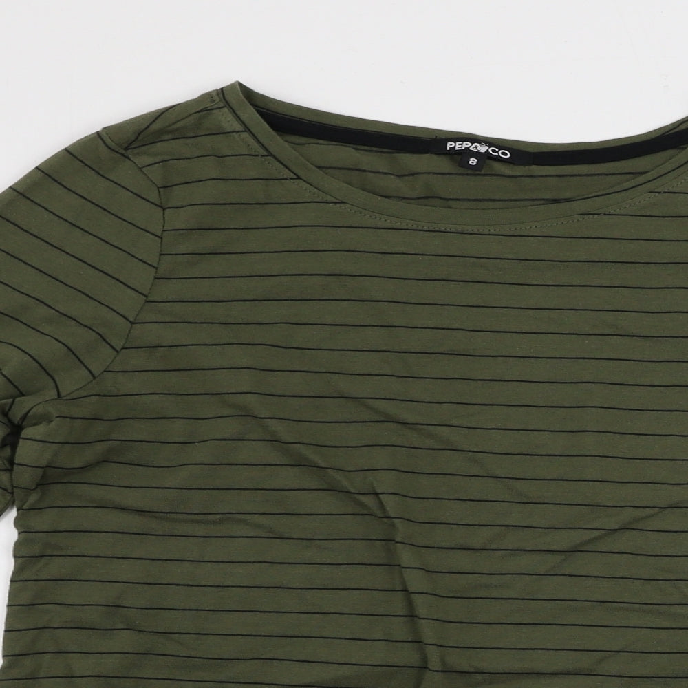 Pep&co      Womens Green Striped  Basic T-Shirt Size 8