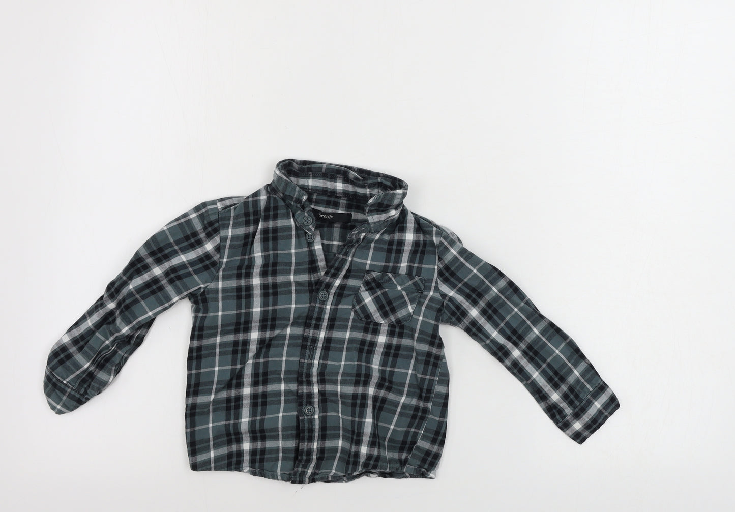 George  Boys Grey Check  Basic Button-Up Size 2-3 Years