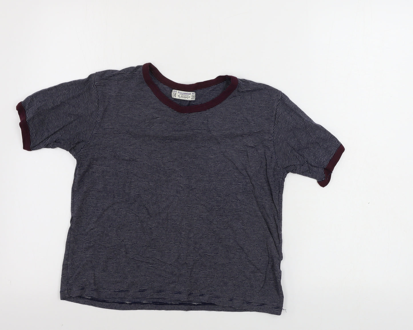 Pull&Bear  Womens Blue Striped  Basic T-Shirt Size M