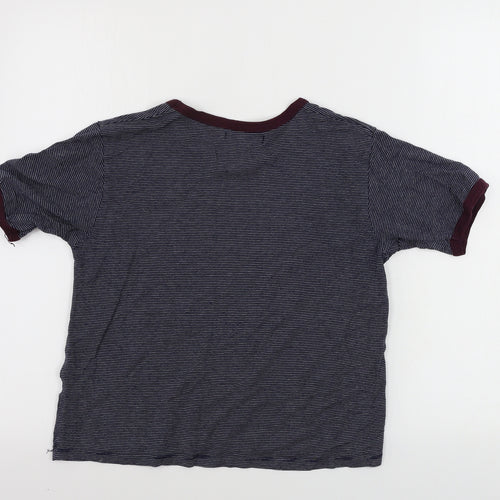 Pull&Bear  Womens Blue Striped  Basic T-Shirt Size M