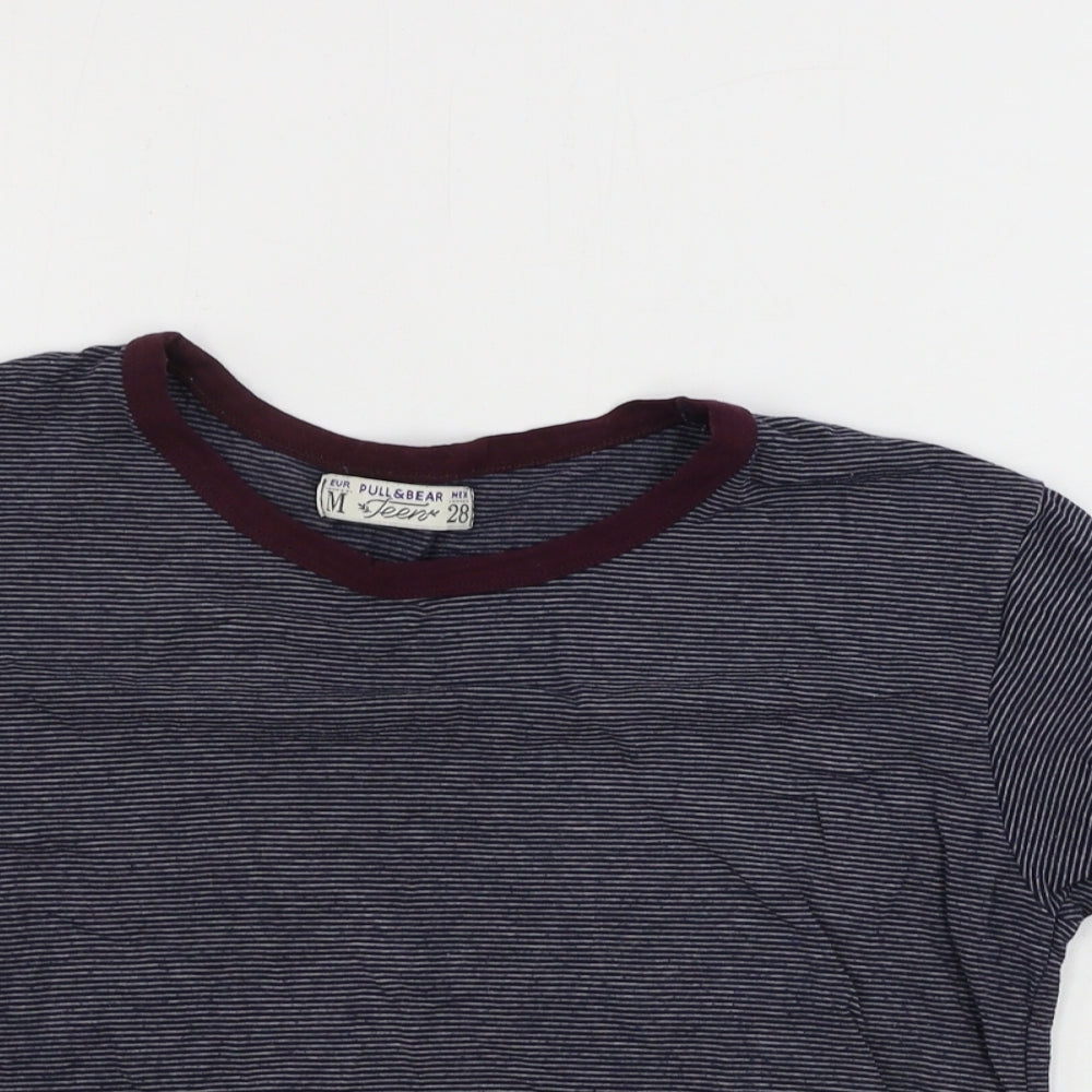 Pull&Bear  Womens Blue Striped  Basic T-Shirt Size M