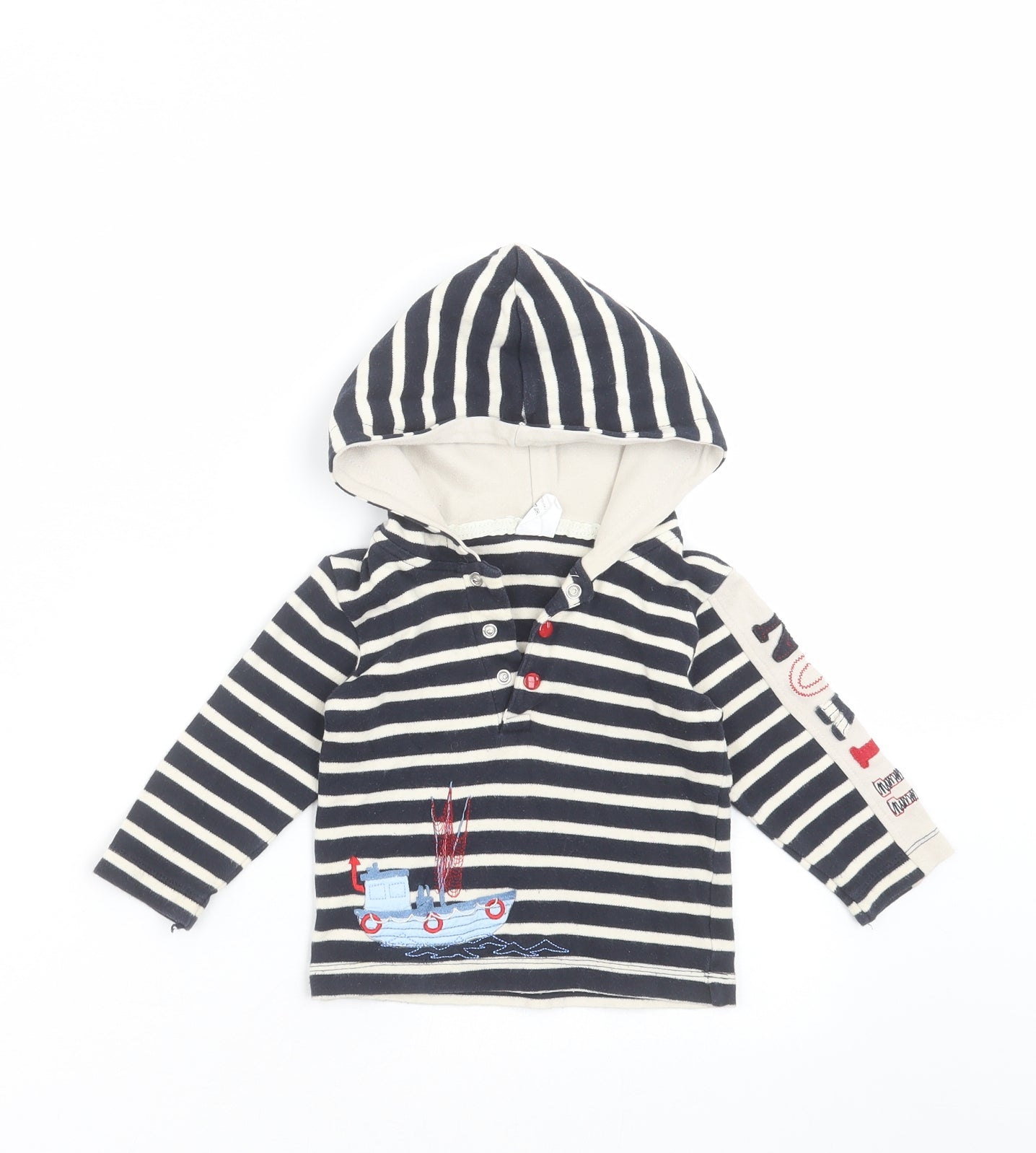 Preworn Boys Blue Striped  Pullover Jumper Size 12-18 Months  - hoodie 12 months