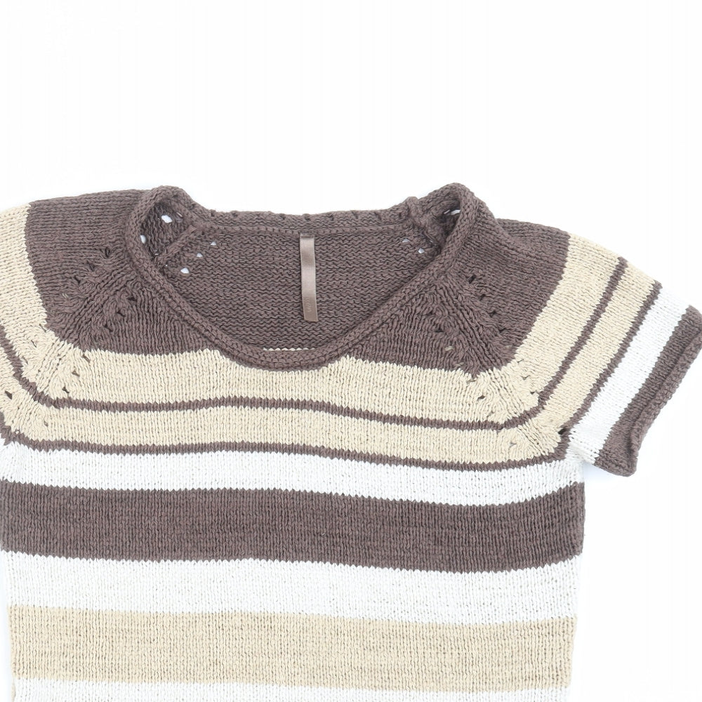 Evie  Womens Brown Striped  Pullover Jumper Size 14