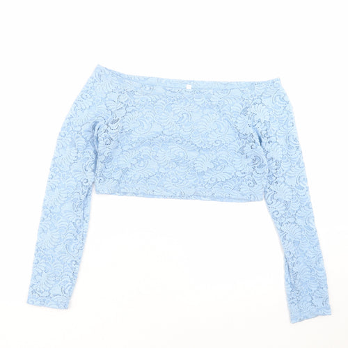 Preworn Womens Blue Floral  Cropped Blouse Size L