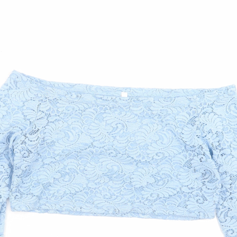 Preworn Womens Blue Floral  Cropped Blouse Size L
