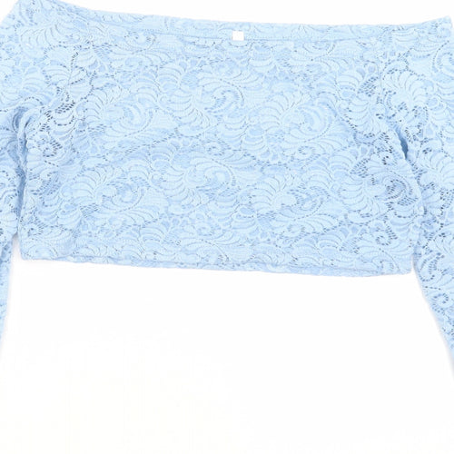 Preworn Womens Blue Floral  Cropped Blouse Size L