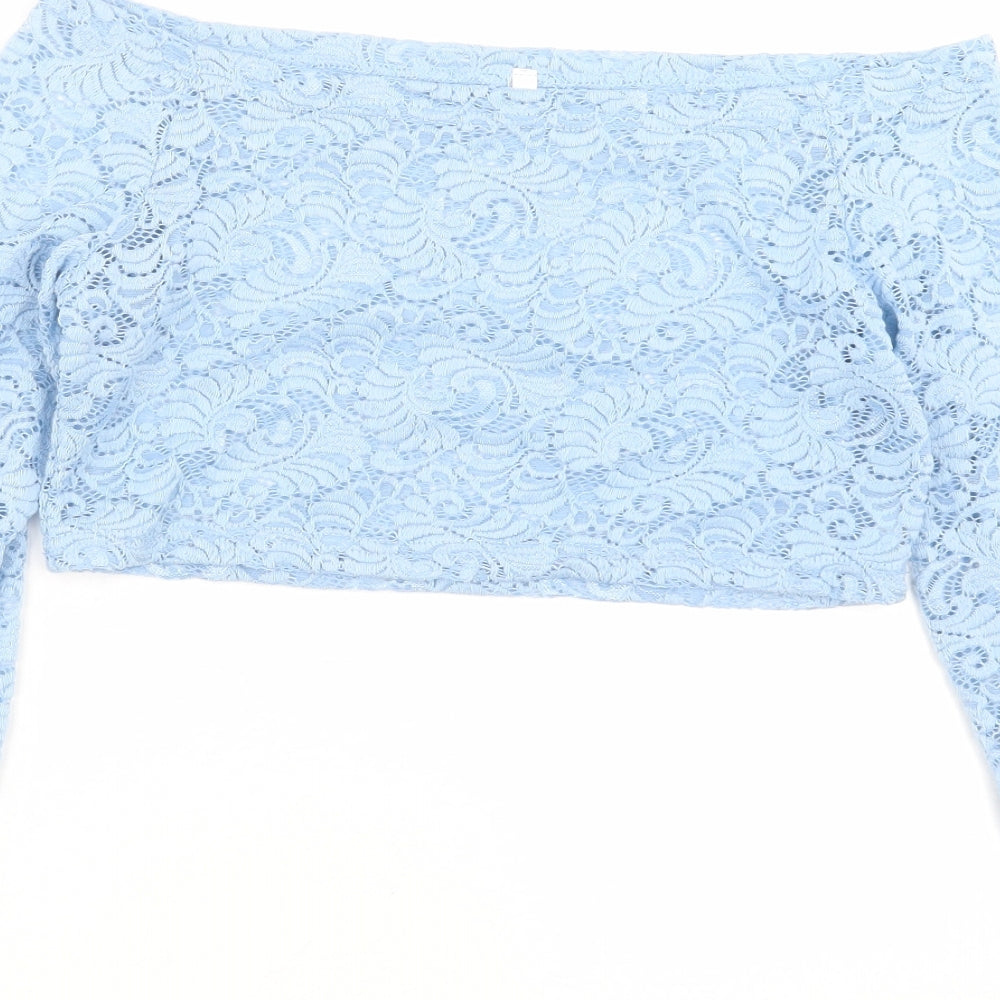 Preworn Womens Blue Floral  Cropped Blouse Size L