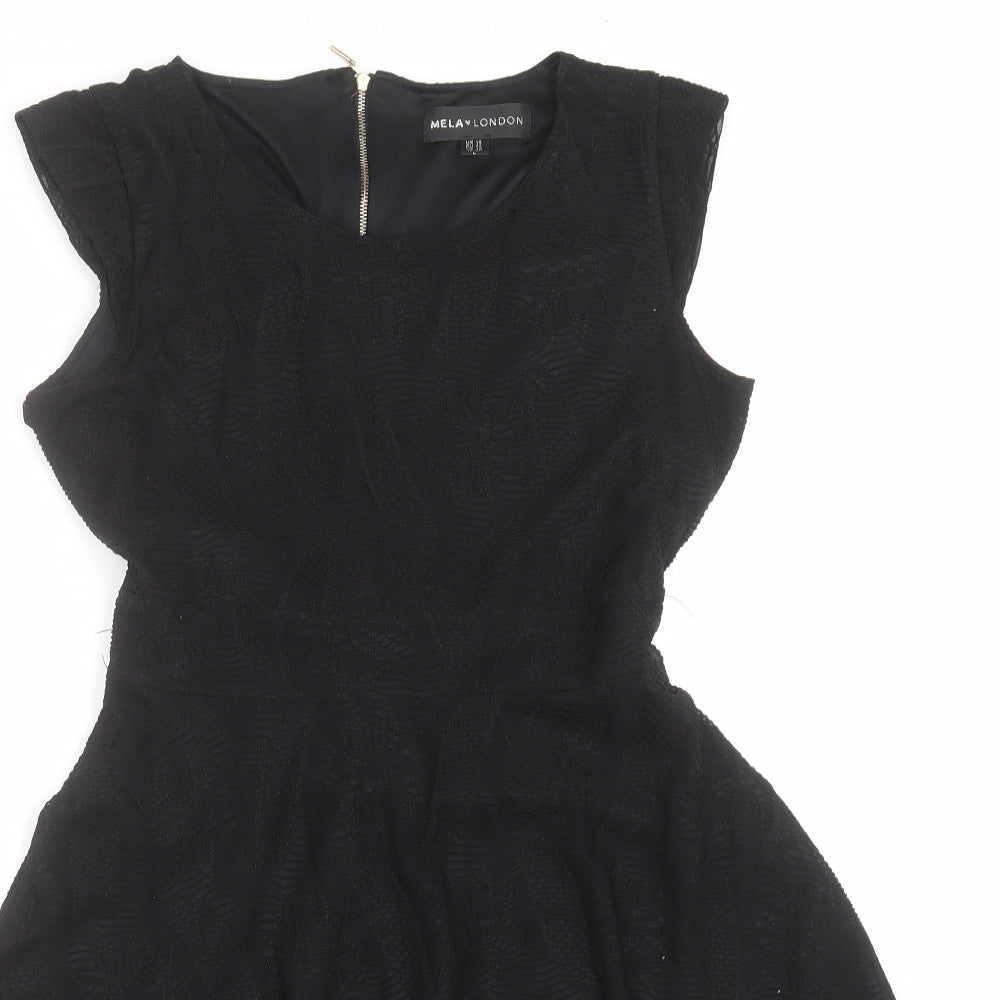 Mela London Womens Black Floral  Fit & Flare  Size 14