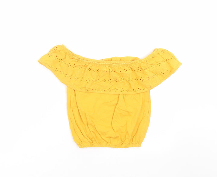 Primark Girls Yellow Floral  Basic T-Shirt Size 10-11 Years  - Embroidered detail