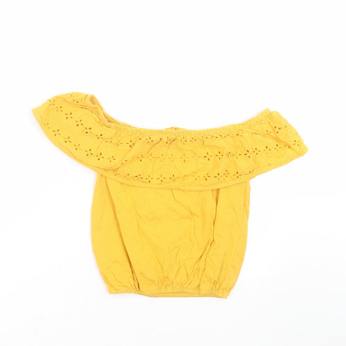 Primark Girls Yellow Floral  Basic T-Shirt Size 10-11 Years  - Embroidered detail