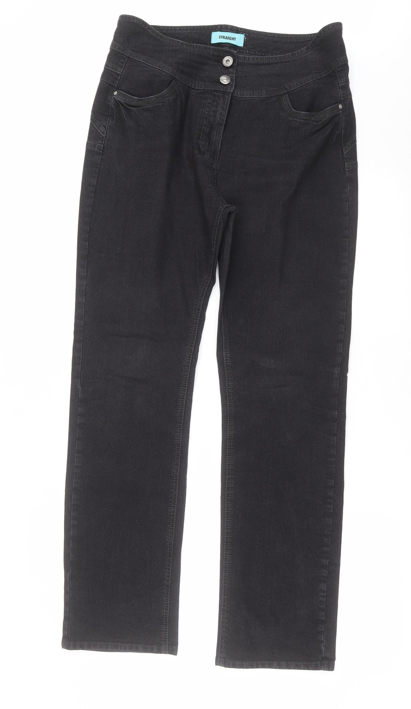 George Womens Black  Denim Straight Jeans Size 14 L31 in