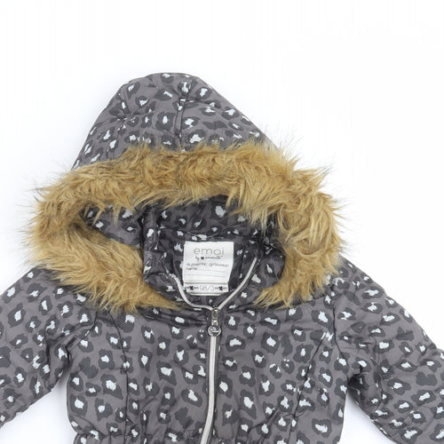Emoi Girls Grey Animal Print  Parka Jacket Size 3 Years