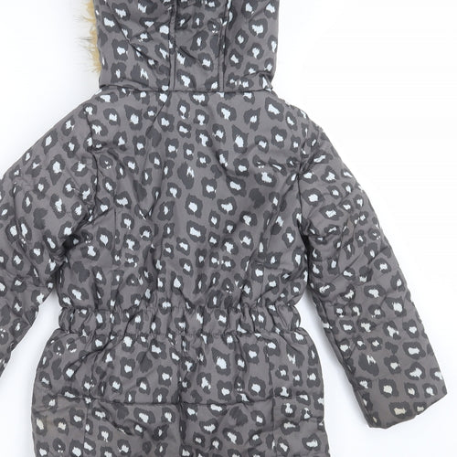 Emoi Girls Grey Animal Print  Parka Jacket Size 3 Years