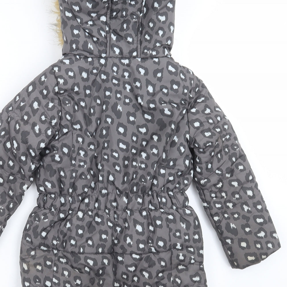 Emoi Girls Grey Animal Print  Parka Jacket Size 3 Years