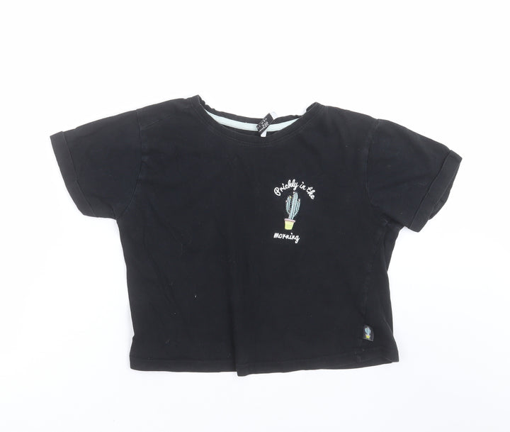 New Look Girls Black Cropped T-Shirt Size M - cactus