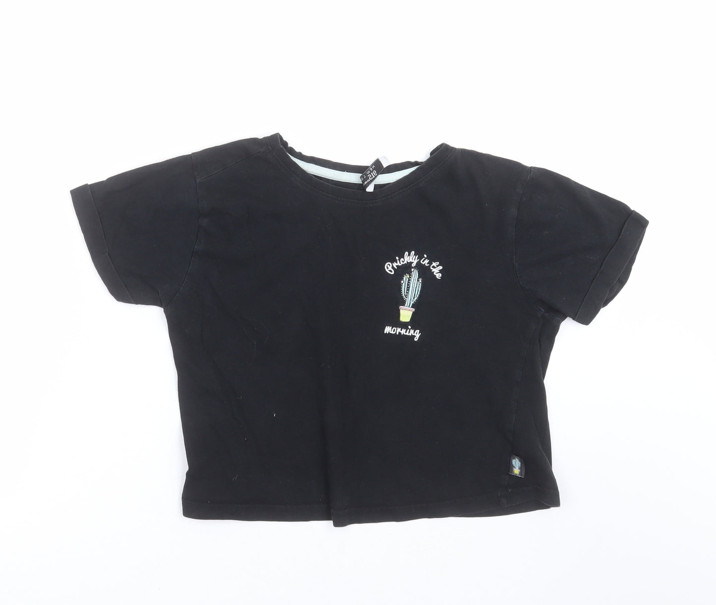 New Look Girls Black   Cropped T-Shirt Size M  - cactus