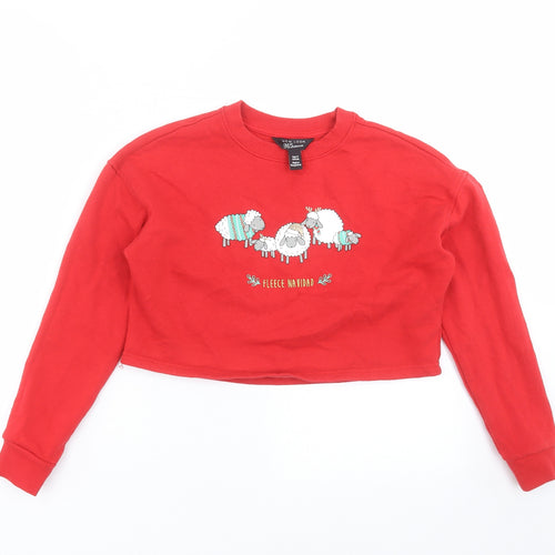 New Look Girls Red   Pullover Sweatshirt Size 9 Years  - sheep, christmas