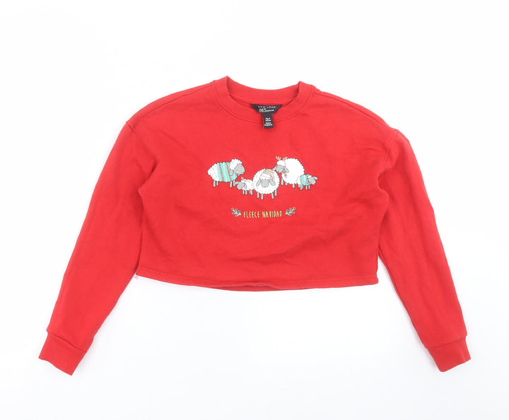 New Look Girls Red   Pullover Sweatshirt Size 9 Years  - sheep, christmas