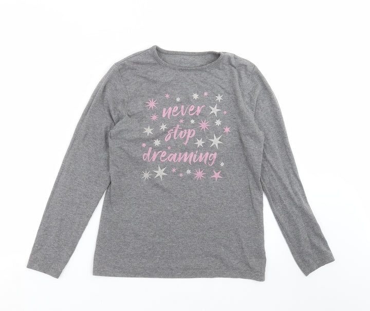 Primark Girls Grey Solid Top Pyjama Top Size 12-13 Years - Never Stop Dreaming