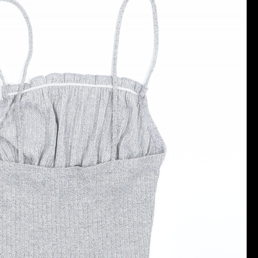 SheIn Womens Grey Striped  Cropped T-Shirt Size XS