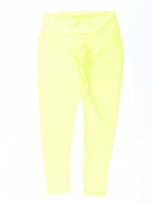 Front view of Preworn women’s yellow leggings, size 2XL, 28-inch leg