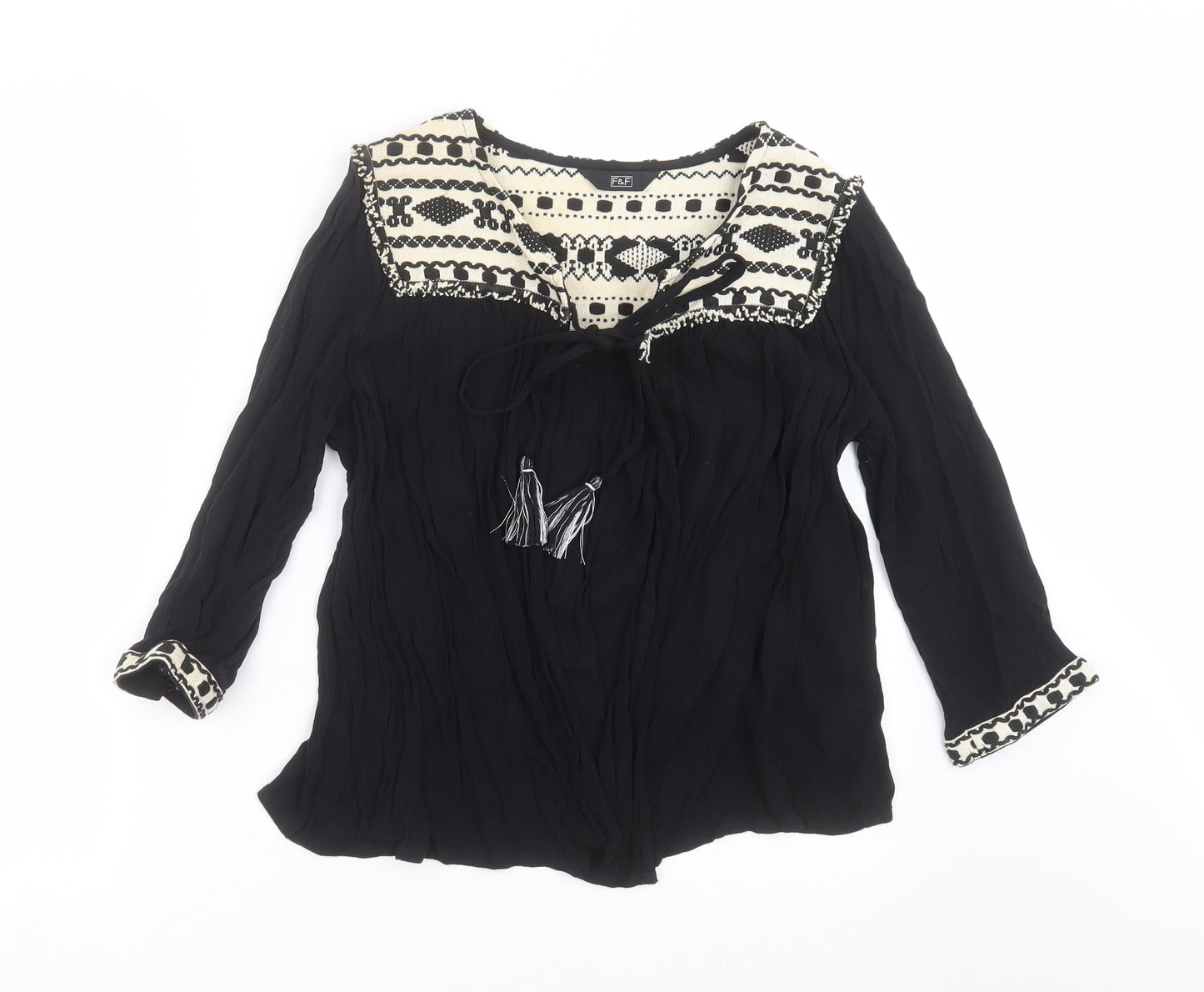 F&F Womens Black Geometric  Cardigan Jumper Size 12