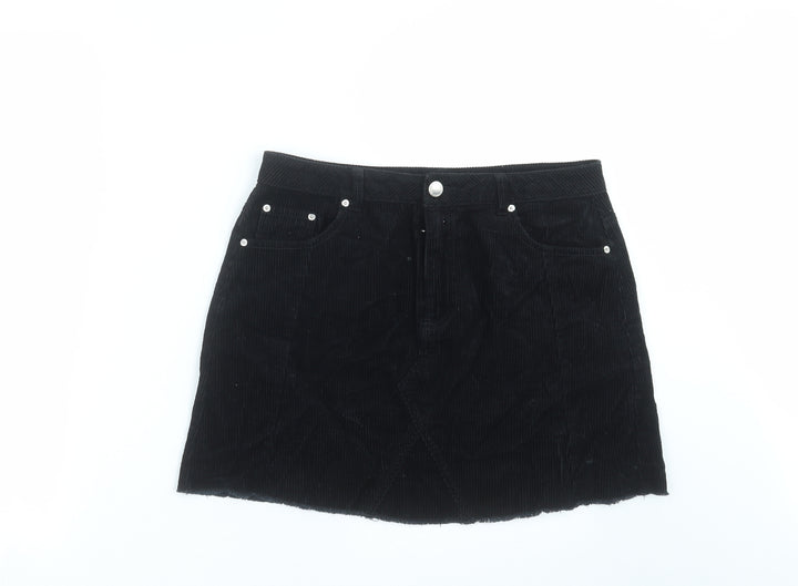 Miss Selfridge Womens Black Corduroy A-Line Skirt Size 12 - Distressed hem