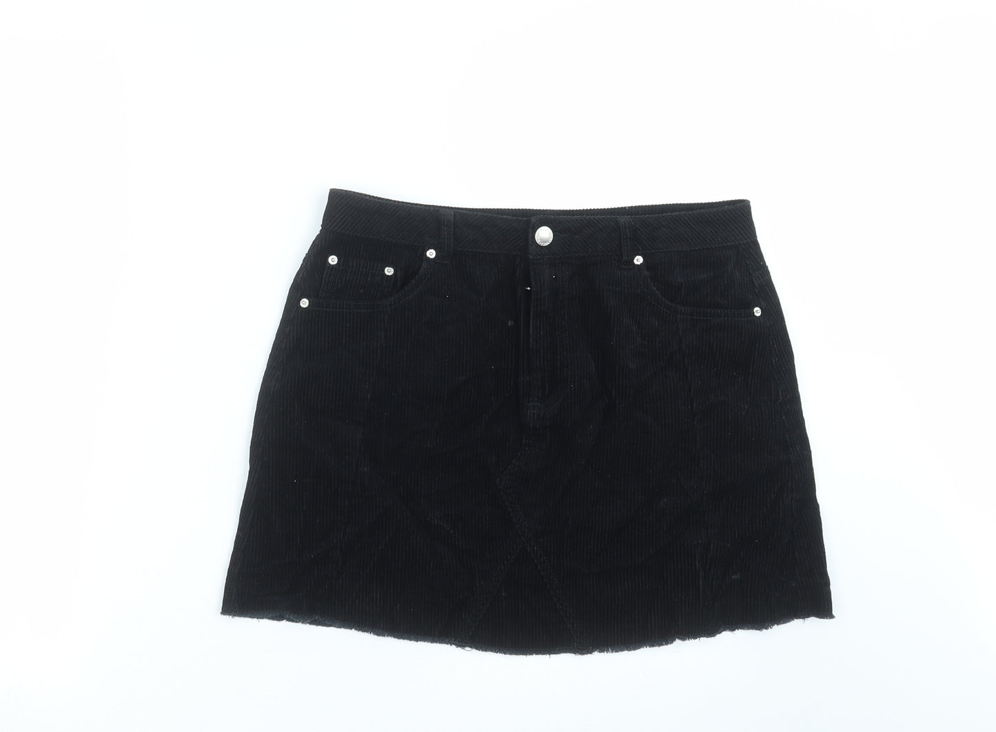 Miss Selfridge Womens Black  Corduroy A-Line Skirt Size 12  - Distressed hem