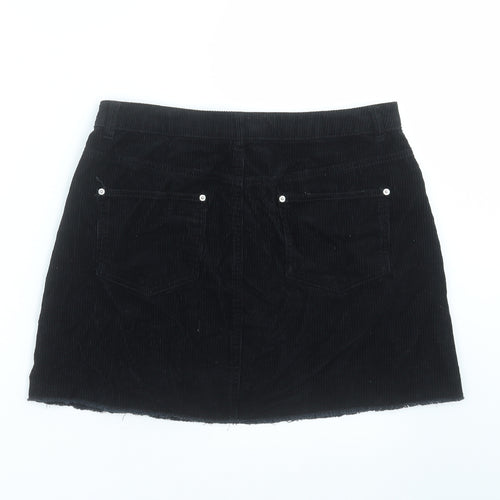 Miss Selfridge Womens Black  Corduroy A-Line Skirt Size 12  - Distressed hem