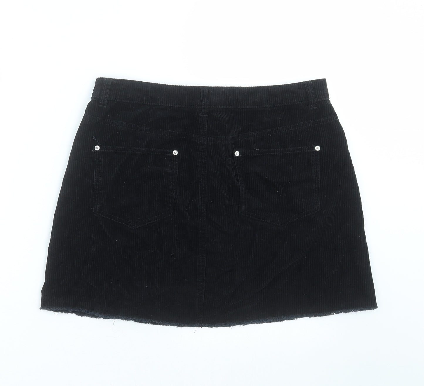 Miss Selfridge Womens Black  Corduroy A-Line Skirt Size 12  - Distressed hem