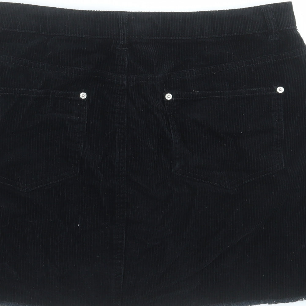Miss Selfridge Womens Black  Corduroy A-Line Skirt Size 12  - Distressed hem