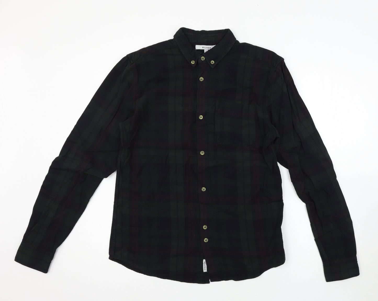 Bellfield Mens Green Check   Button-Up Size S