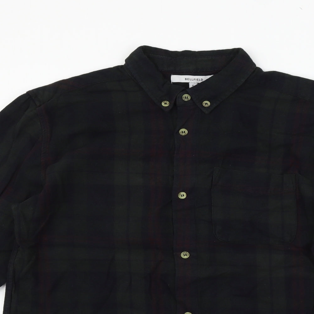 Bellfield Mens Green Check   Button-Up Size S