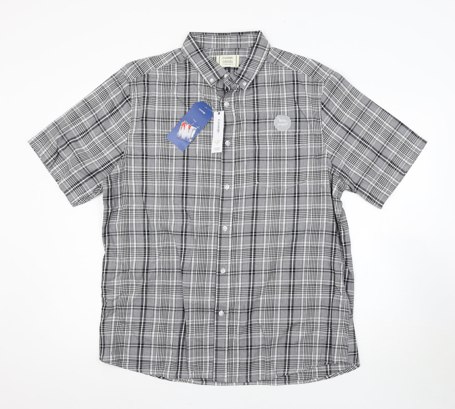 George Mens Grey Check   Button-Up Size L
