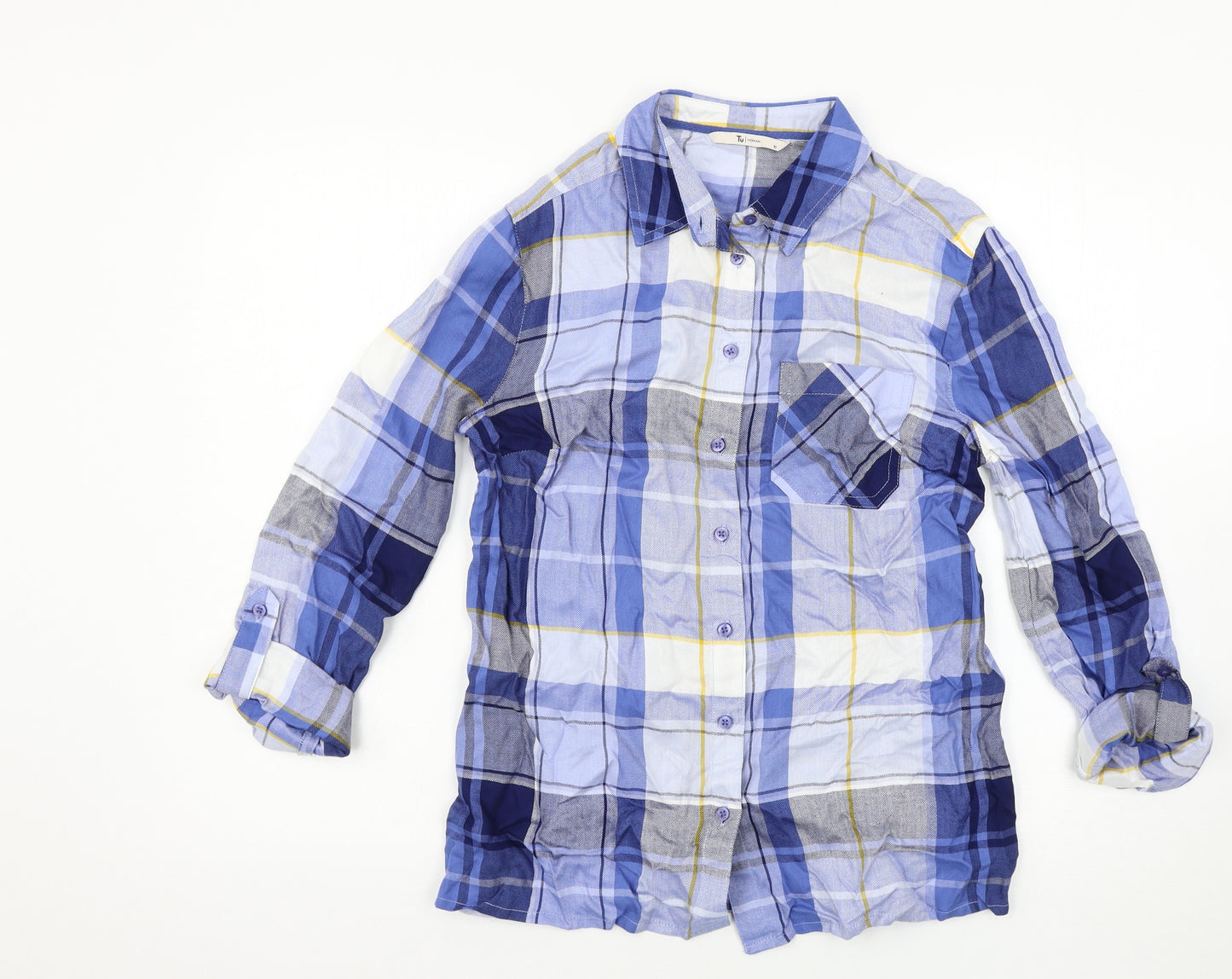 TU Womens Blue Check  Basic Button-Up Size 10