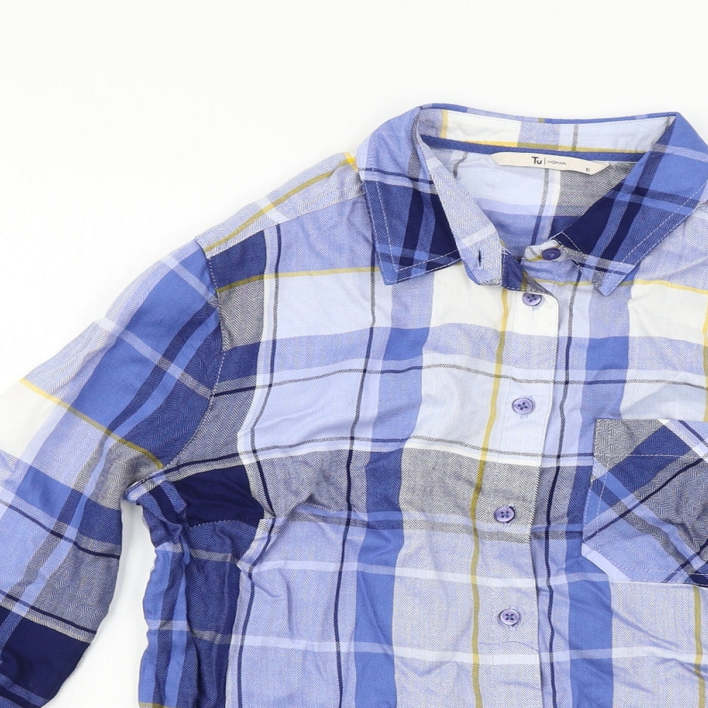 TU Womens Blue Check  Basic Button-Up Size 10