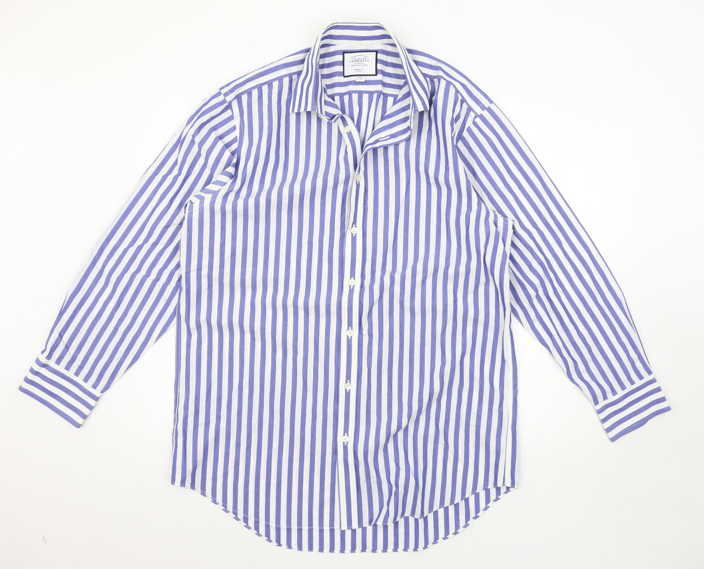 Charles Tyrwhitt Mens Blue Striped   Button-Up Size 16