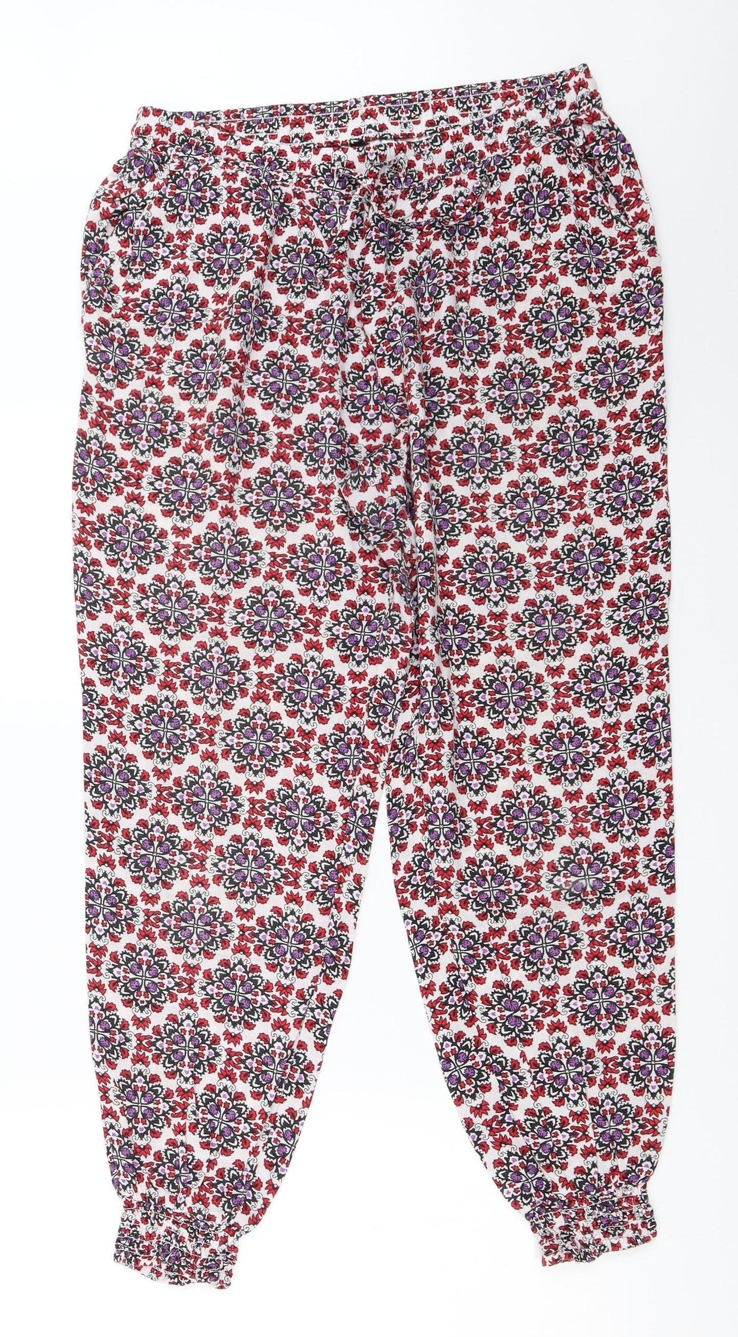 H&M Womens Ivory Geometric  Jogger Trousers Size 12 L27 in