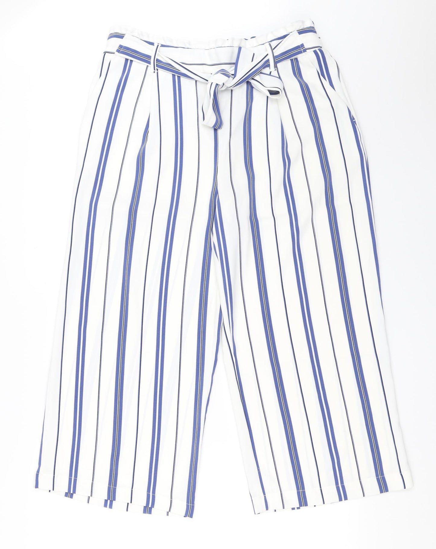 New Look Womens White Striped  Cropped Trousers Size 12 L22.5 in