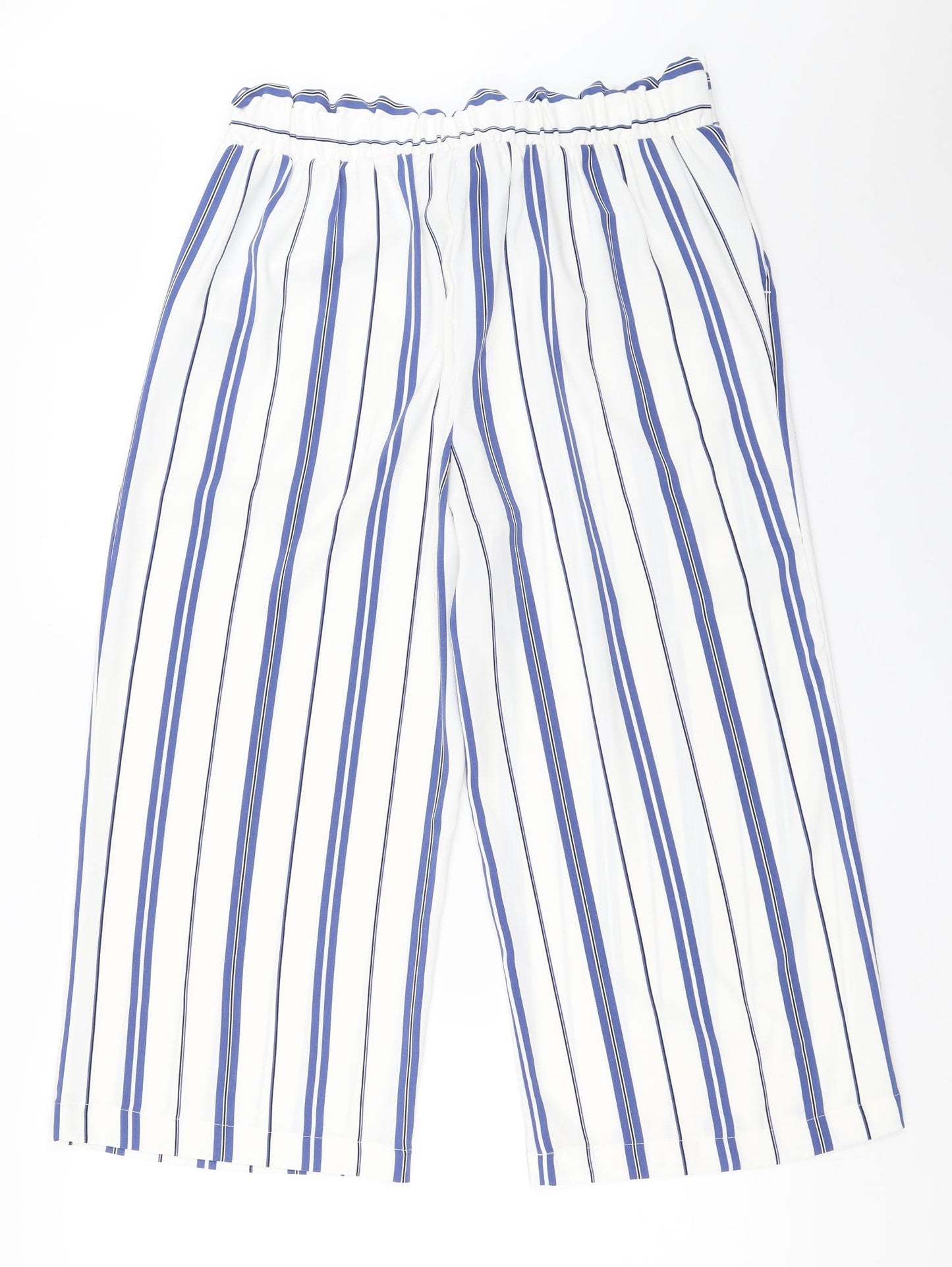 New Look Womens White Striped  Cropped Trousers Size 12 L22.5 in