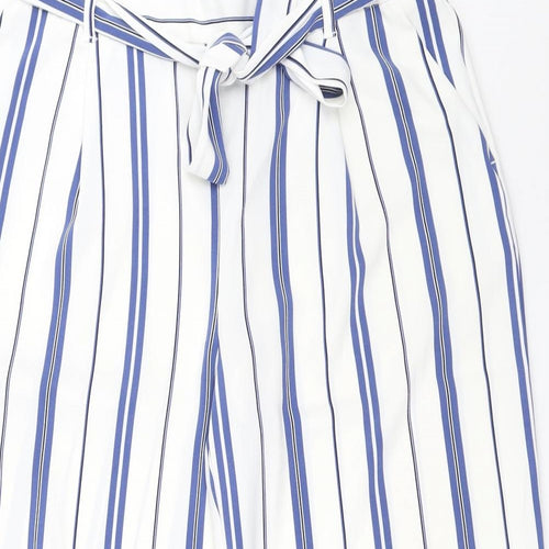 New Look Womens White Striped  Cropped Trousers Size 12 L22.5 in