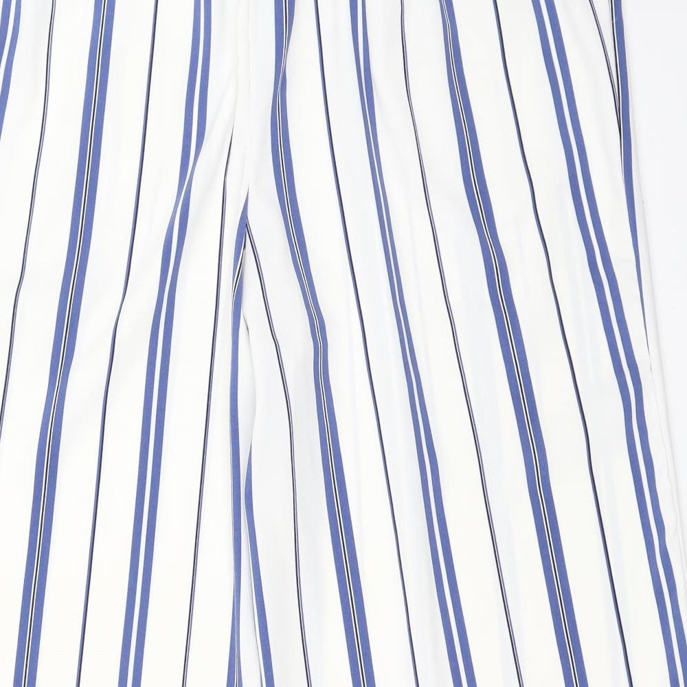 New Look Womens White Striped  Cropped Trousers Size 12 L22.5 in