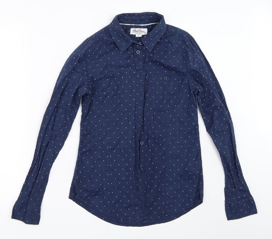 Front view of Preworn women’s blue basic button-up, size S