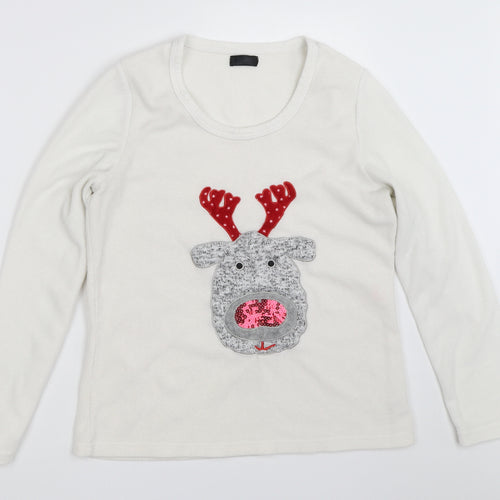 F&F Womens White Solid  Top Pyjama Top Size 8  - christmas reindeer rudolph