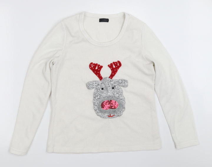 F&F Womens White Solid Top Pyjama Top Size 8 - christmas reindeer rudolph