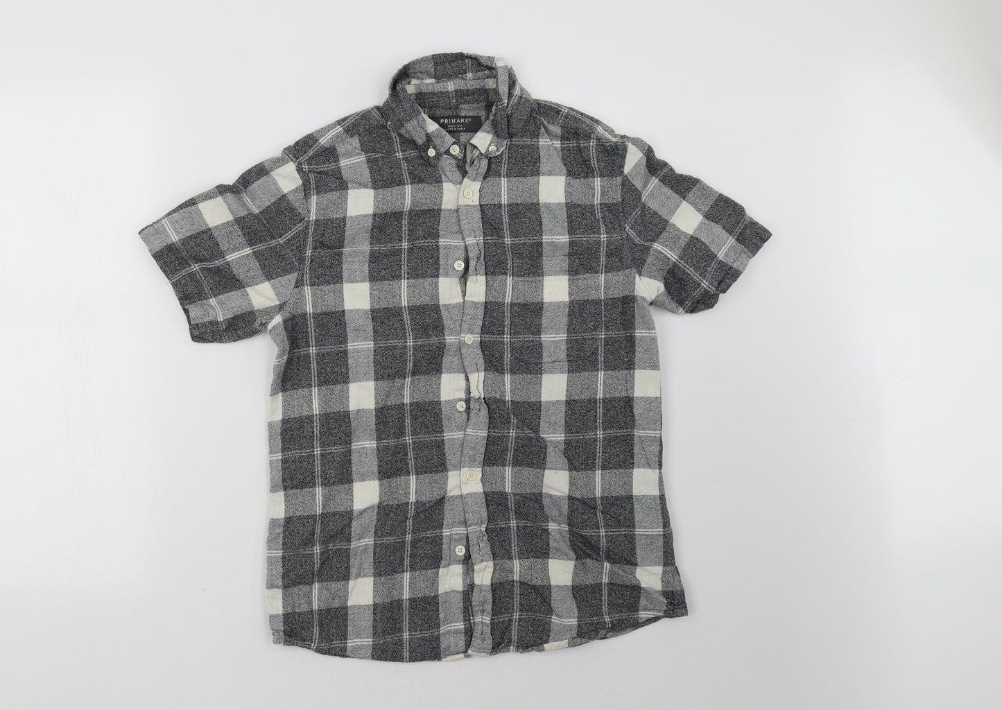 Primark Mens Grey Check   Button-Up Size M