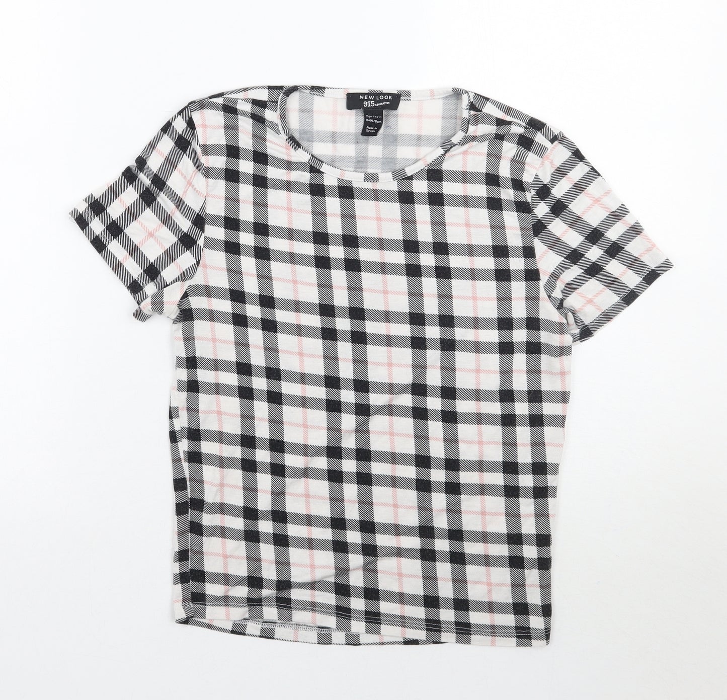 Newlook Girls White Check Rayon Basic T-Shirt Size 14 Years