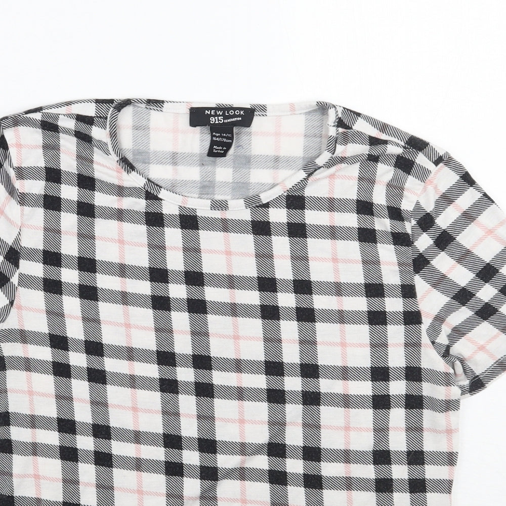 Newlook Girls White Check Rayon Basic T-Shirt Size 14 Years